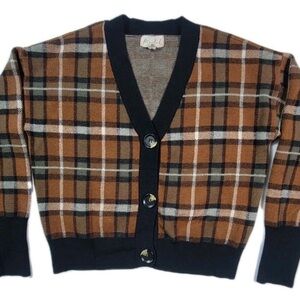 Women’s Marled Brown and Black Plaid Cardigan XL Like New!